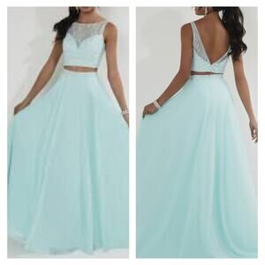 New STUDIO 17 12728 Two-Piece Gown Cropped Lace Beaded Top Chiffon‎ Skirt Sz 10